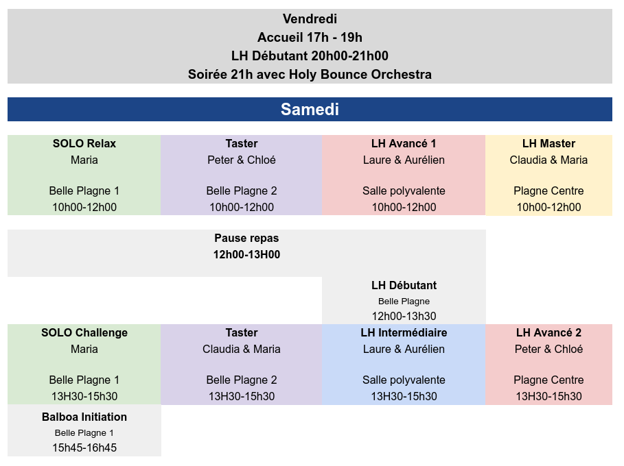 Programme du stage du samedi